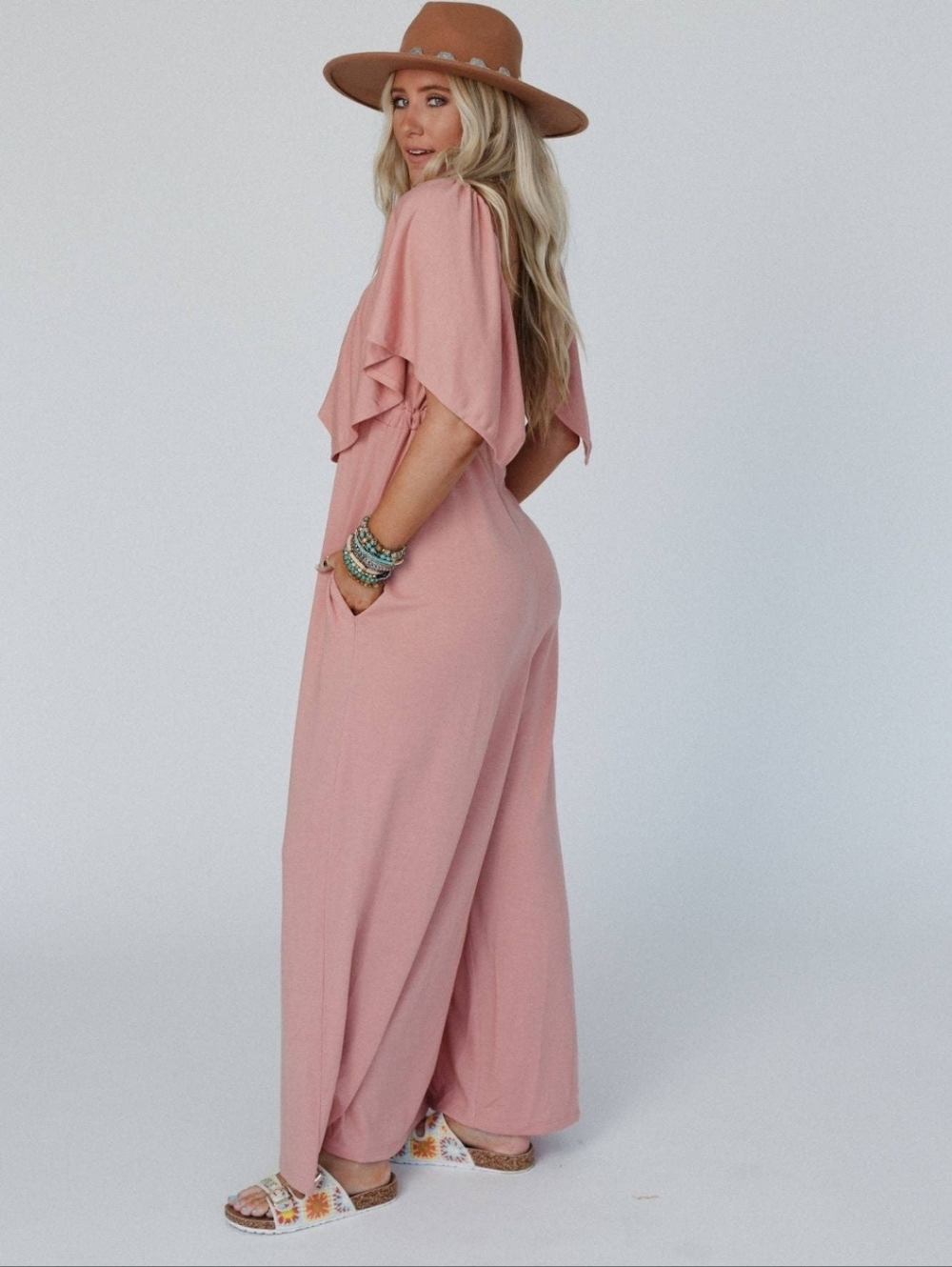 NWT Open Back Ruffle Jumpsuit - In Shadow Blush - Picture 7 of 9